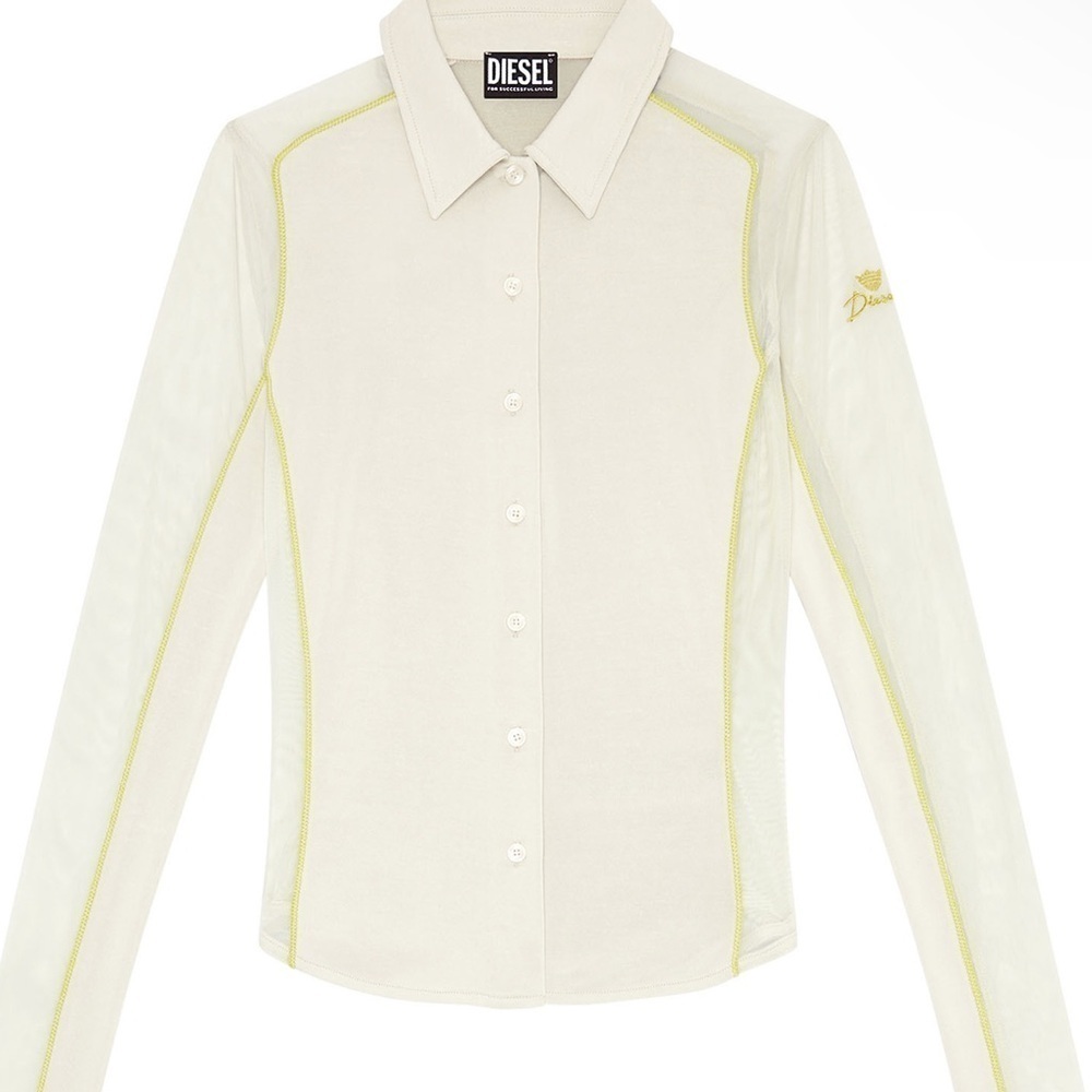 Diesel T-Noxa modal long sleeve button up blouse slim with mesh inserts size L - Picture 4 of 13